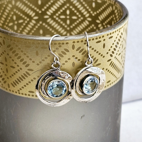 PZ Israel 925 Silver Blue Topaz Earrings - Picture 3 of 10